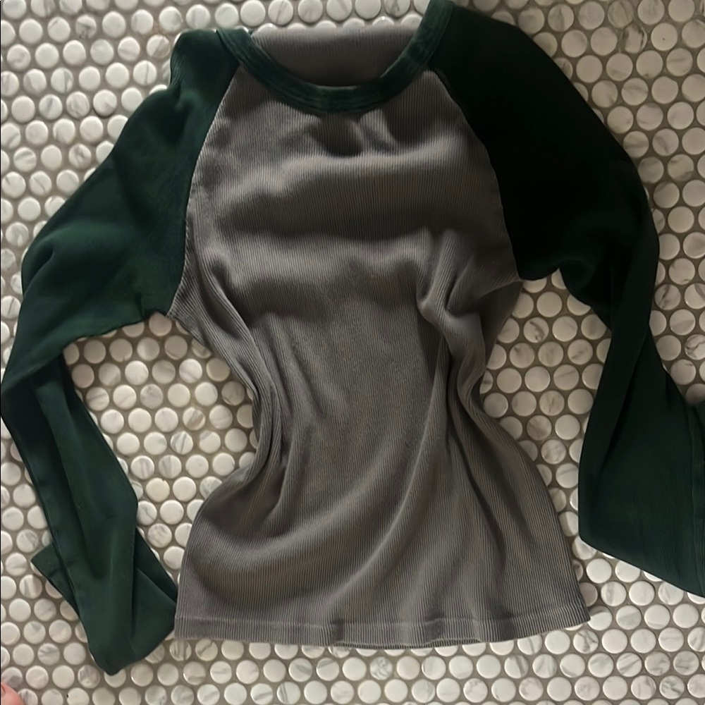Brandy Melville Green and Gray Long Sleeve Women's Top